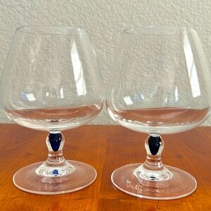 Courvoisier Cobalt Blue Teardrop Stem Cognac Brandy Sniffer Stemware Glasses 2